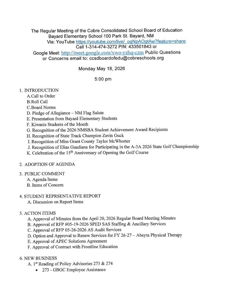 Agenda Page 1