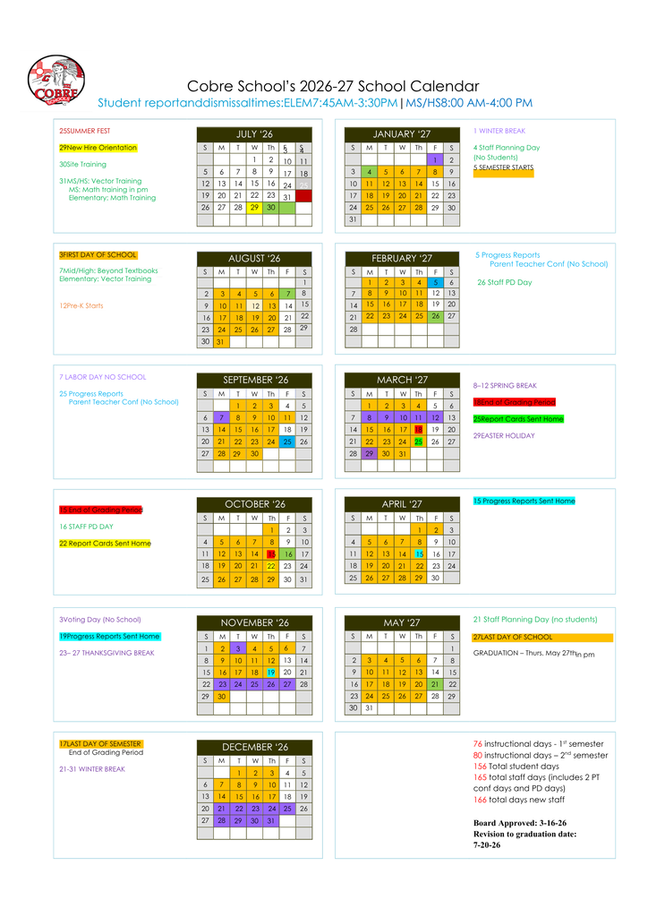 Updated revised calendar 26-27