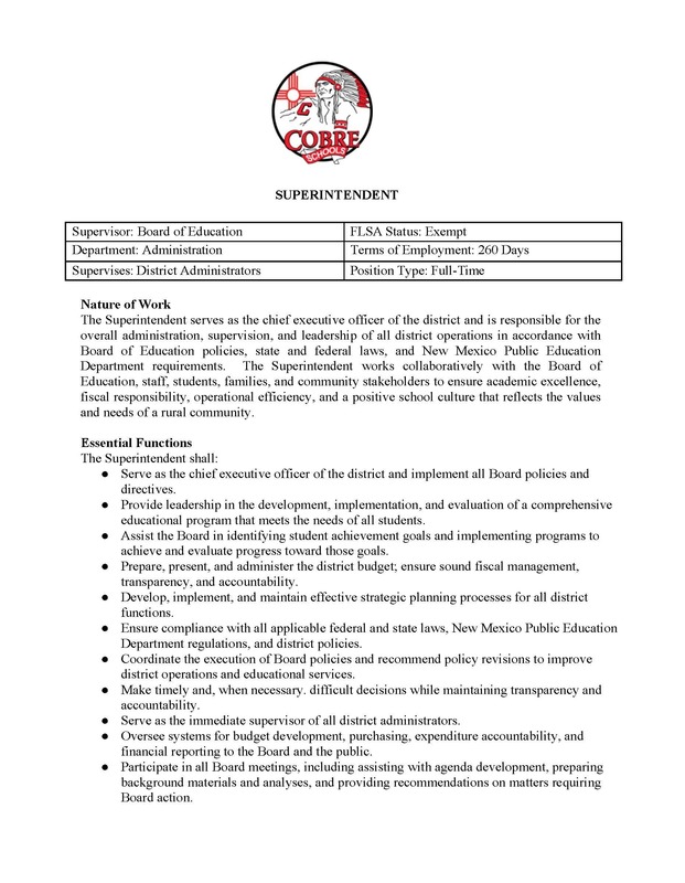 Superintendent Job Description Page1