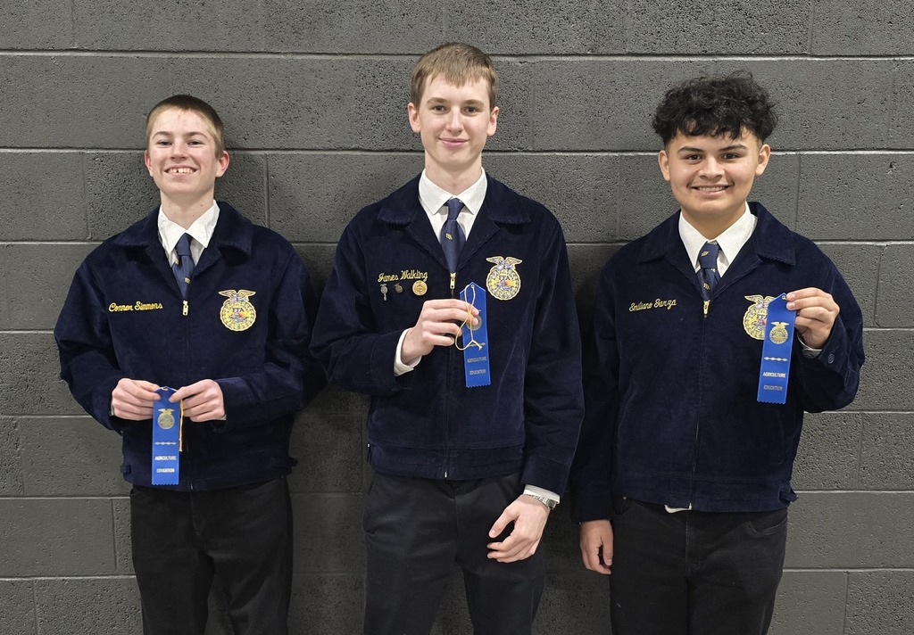 Connor Simmons 14th place Blue ribbon in Ag Mechanics; James Walkling 20th place Blue ribbon in Food Science; Emiliano Garza 26th Blue ribbon Food Science