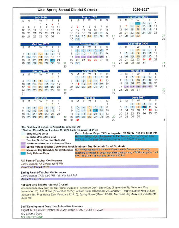 Draft School Calendar