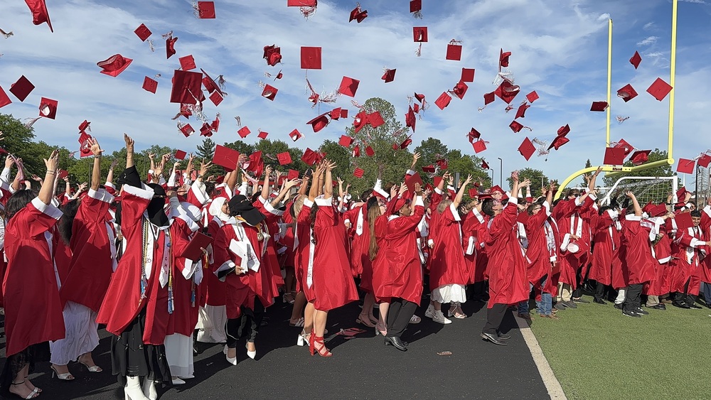Cap toss at the end of the 2026 CHS graduation ceremony