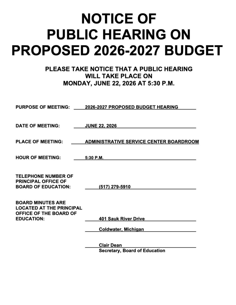 Notice of Public Hearing on Proposed 2026-2027 Budget
