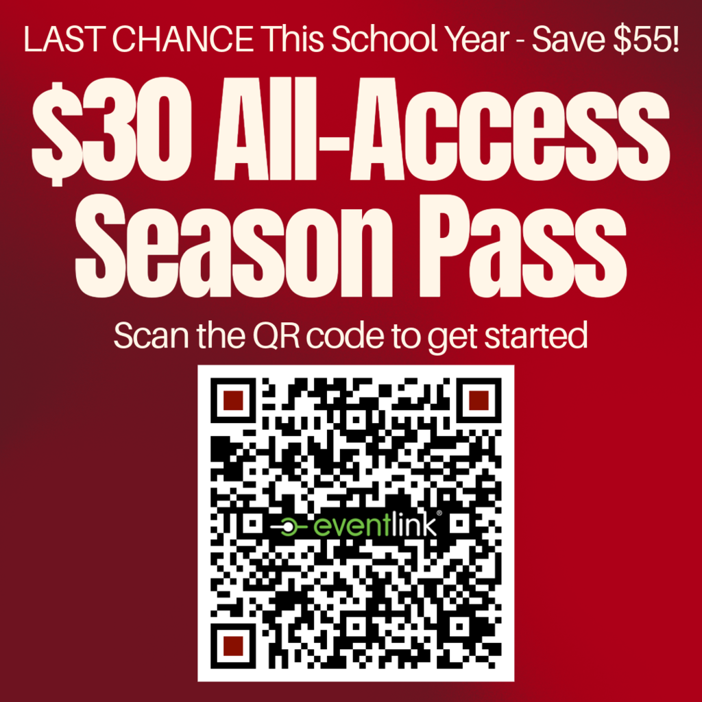 $30 All-Access Season Athletic Pass sale on Sunday, August 23 - scan the QR code to get started