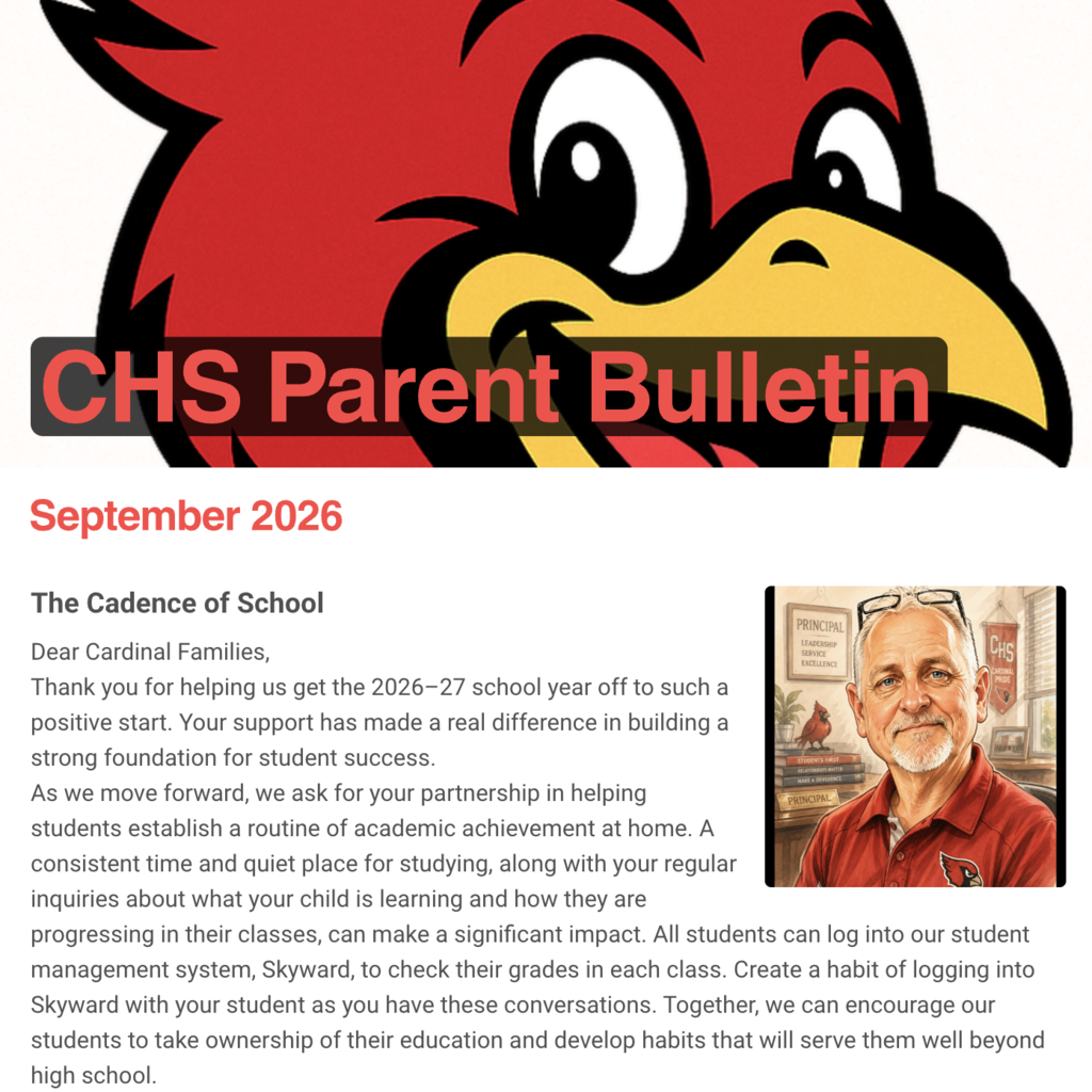 A screenshot of the first article from this month's Parent Newsletter