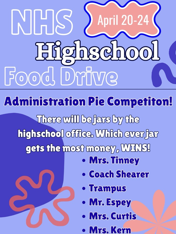 Decorative flyer with Food Drive/Pie Competition information in text of post