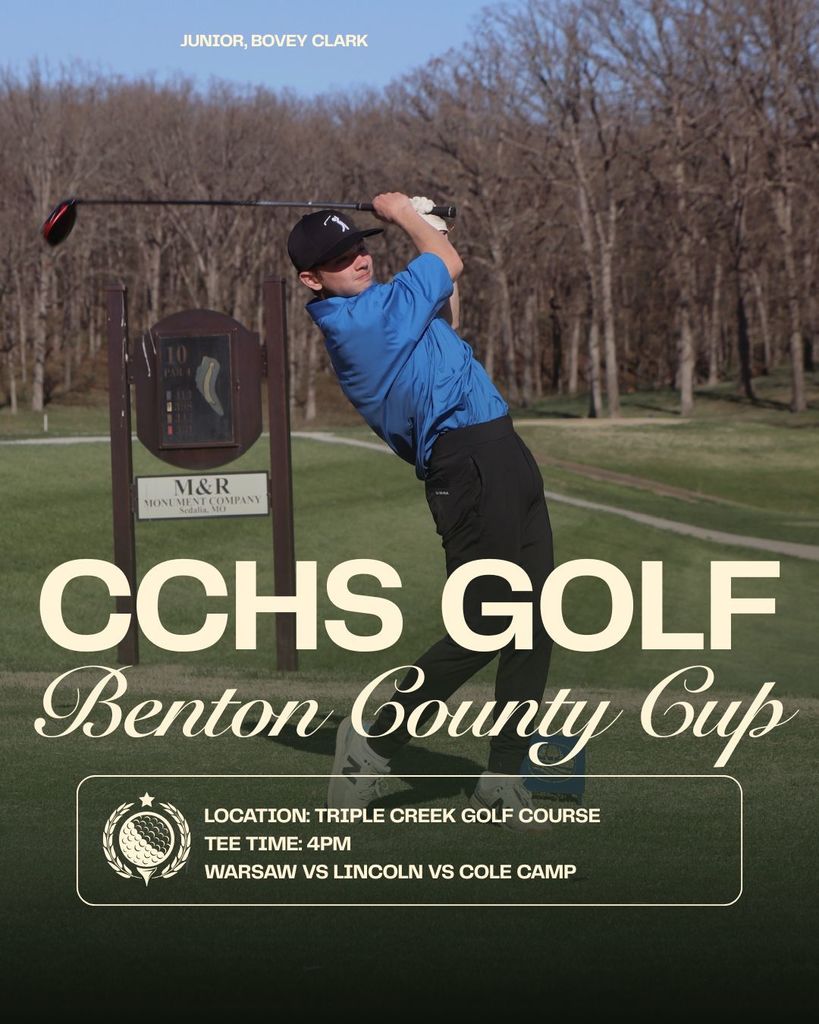 Today the Bluebird Golf team will compete in the Benton County Cup.  The golf match will take place at Triple Creek Golf Course here in Cole Camp.  Tee Time is 4:00 pm.  Good Luck Bluebirds!