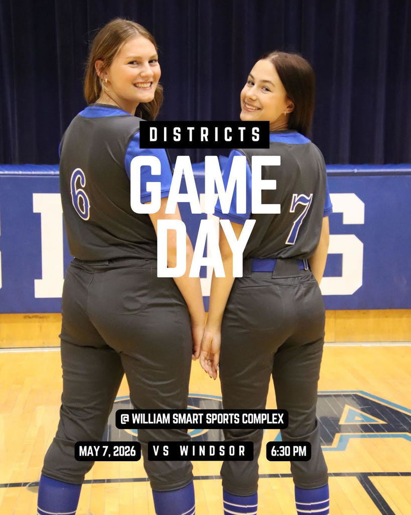 Softball Districts begin today for the Lady Bluebirds!  They will take on the Windsor Lady Greyhounds tonight at 6:30 pm.  We are hosting the district tournament here at the William Smart Sports Complex.   Good Luck Lady Blue!
