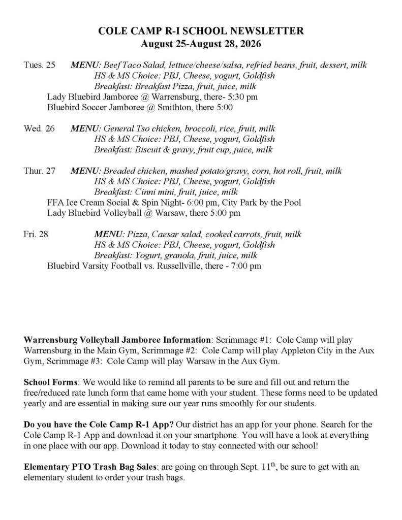 Newsletter for Week of Aug 25-28 Page 1 ADA verion available on website