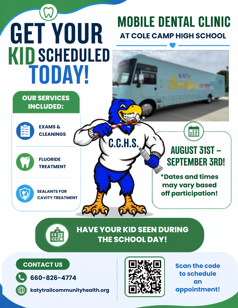 Mobile Dental Clinic flyer from Katytrail Community Health and QR Code to sign up for appointment.  Aug 31-Sept 3