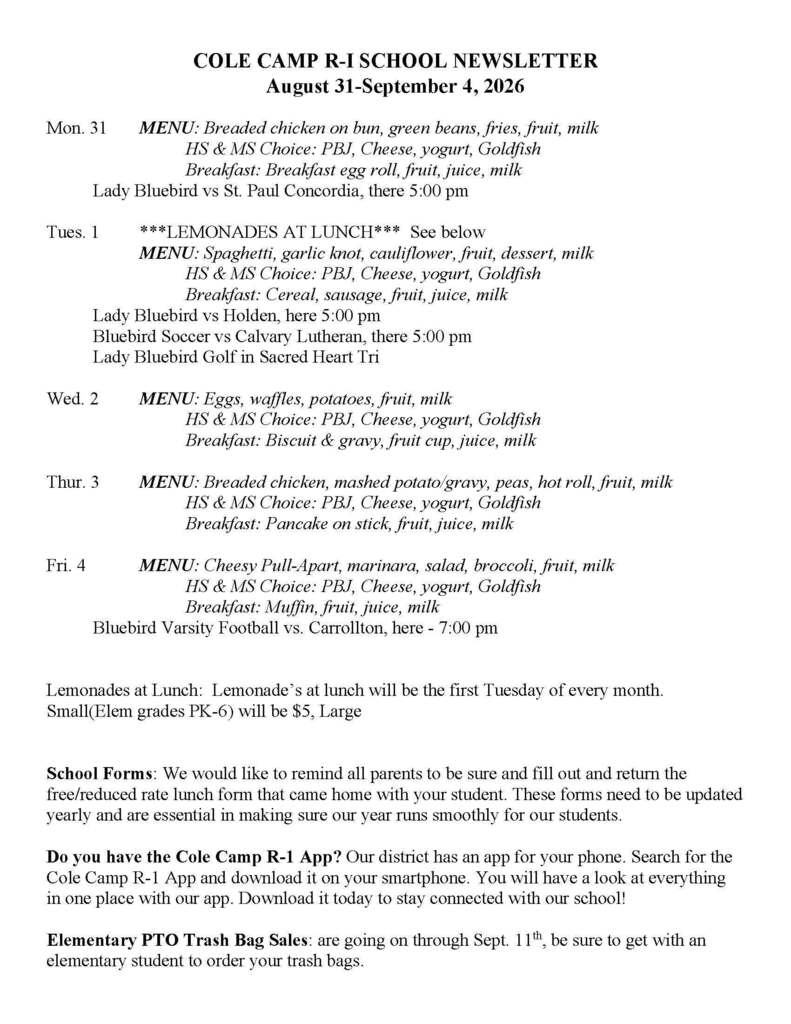 Newsletter for Week of Aug 31-Sept 4 Page 1 ADA verion available on website