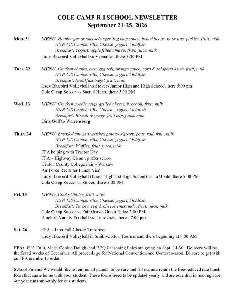 Newsletter for Week of Sept 21-25 Page 1 ADA verion available on website