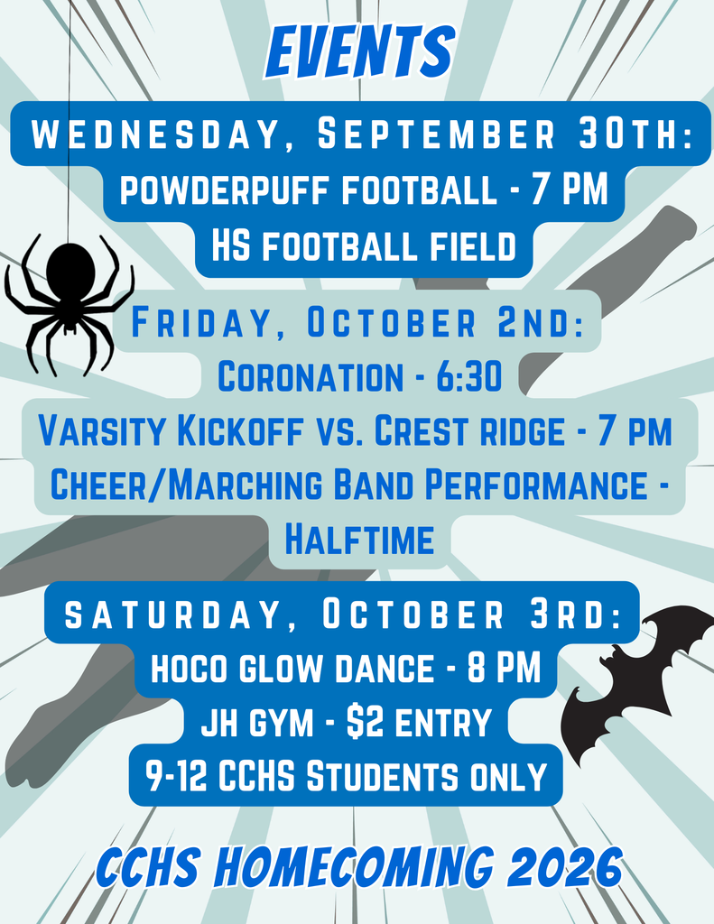 Wednesday - Powderpuff Football at 7 PM, Friday - Coronation at 6:30, Saturday - HOCO Glow Dance at 8 PM