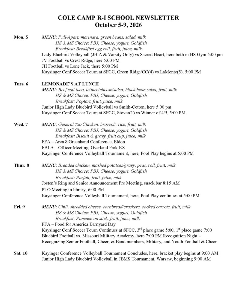 Newsletter for Week of Oct 5-9 Page 1 ADA verion available on website