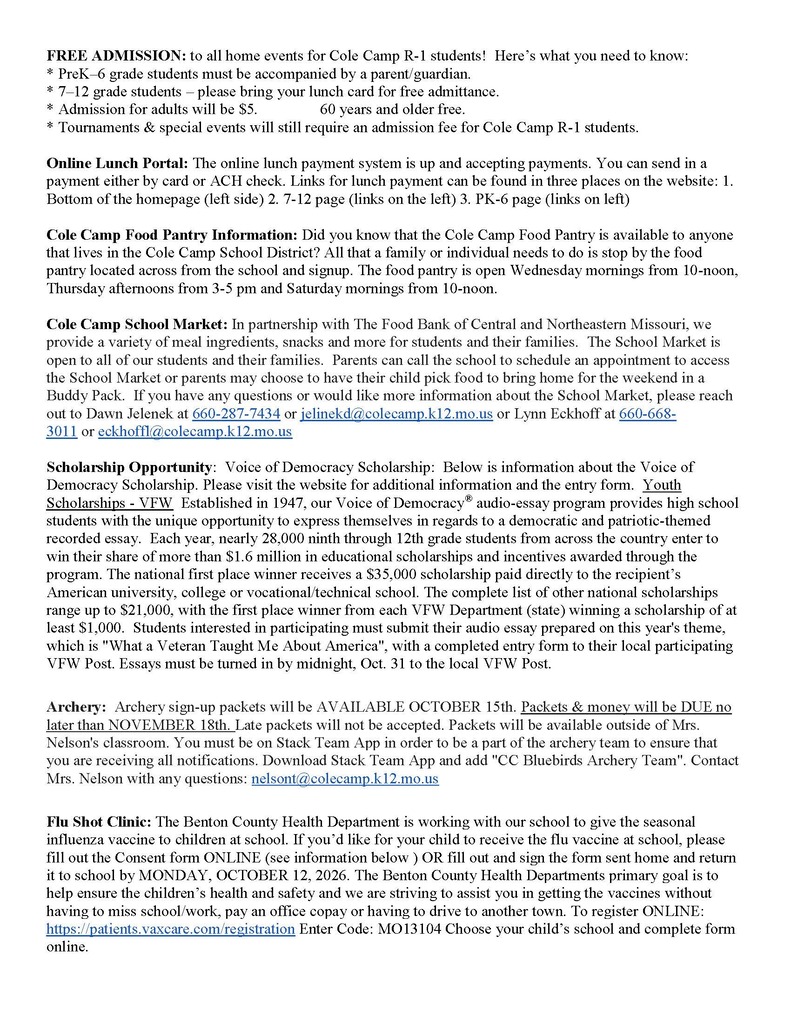 Newsletter for Week of Oct 5-9 Page 2 ADA verion available on website