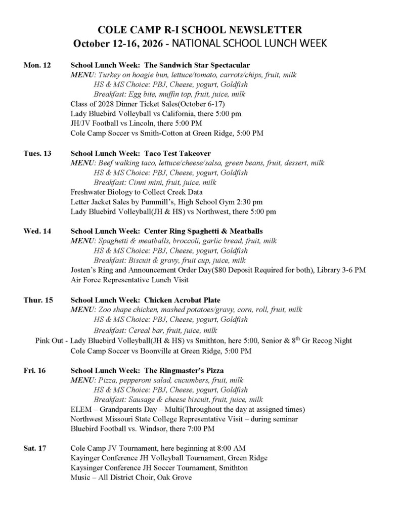 Newsletter for Week of Oct 12-16 Page 1 ADA verion available on website