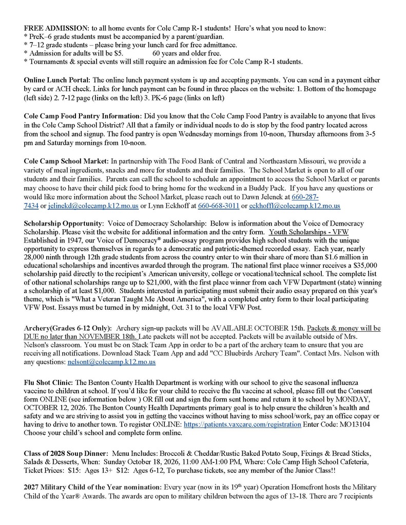 Newsletter for Week of Oct 12-16 Page 2 ADA verion available on website
