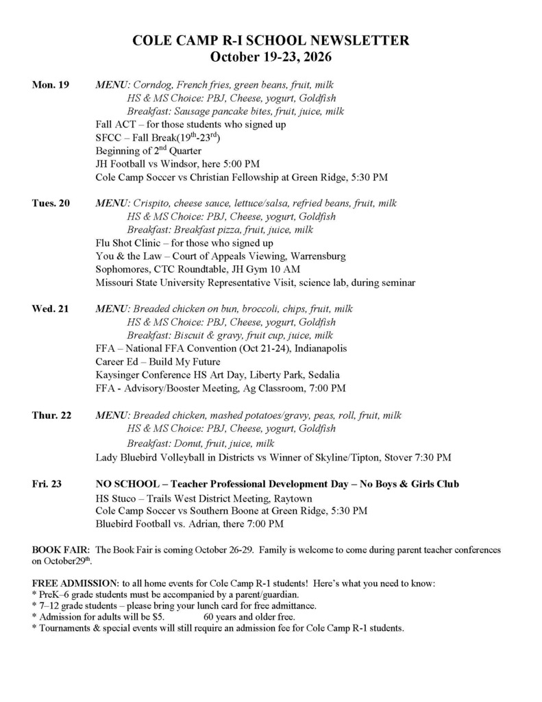 Newsletter for Week of Oct 19-23 Page 1 ADA verion available on website