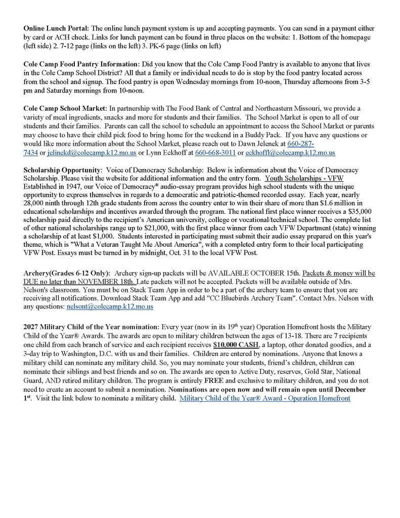 Newsletter for Week of Oct 19-23 Page 2 ADA verion available on website