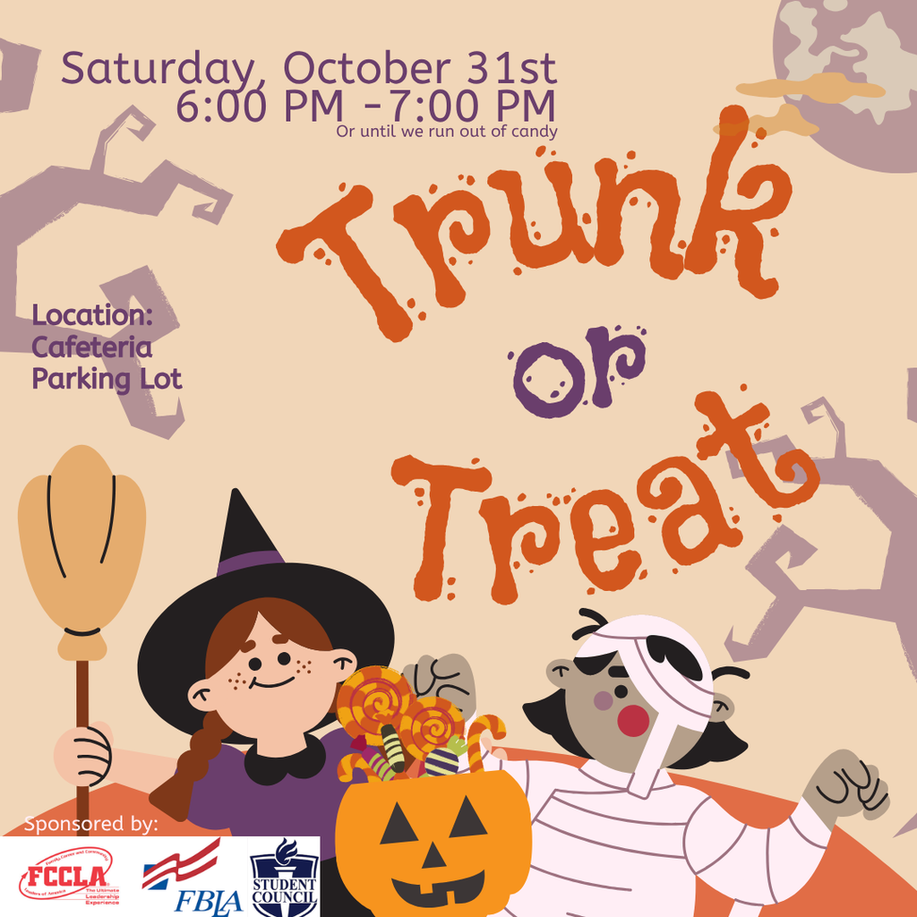 Trunk or Treat Event, October 31, 2026 from 6:00-7:00 pm. at the Cole Camp R-1 cafeteria parking lot.