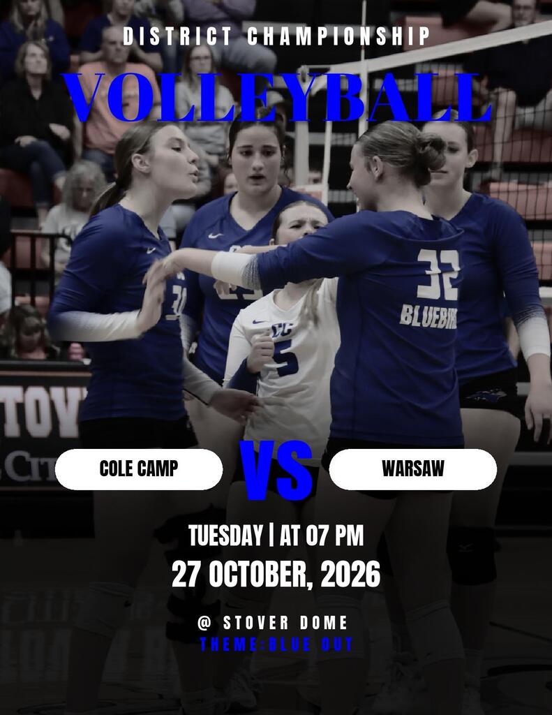 District Volleyball Game Tuesday, October 27 at 7:00 PM in the Stover Dome