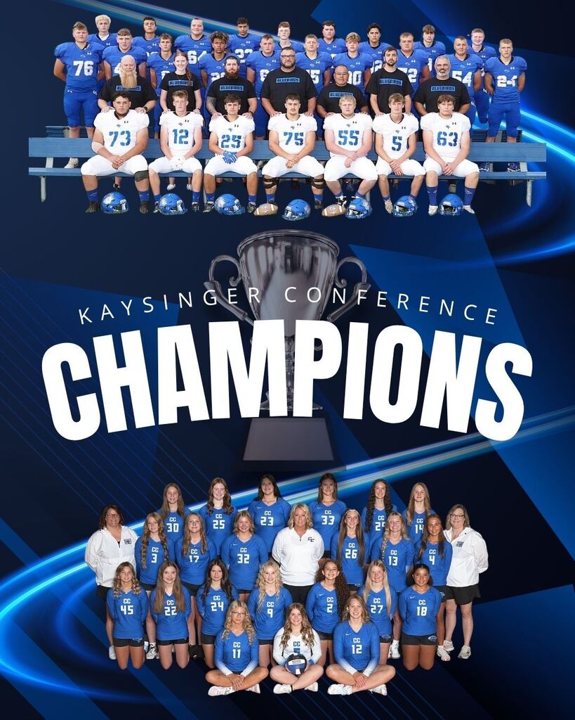 Pictured: On top of photo, the high school football team and coaches; Middle: Kaysinger Conference Champions; Bottom: The high school volleyball team are pictured.