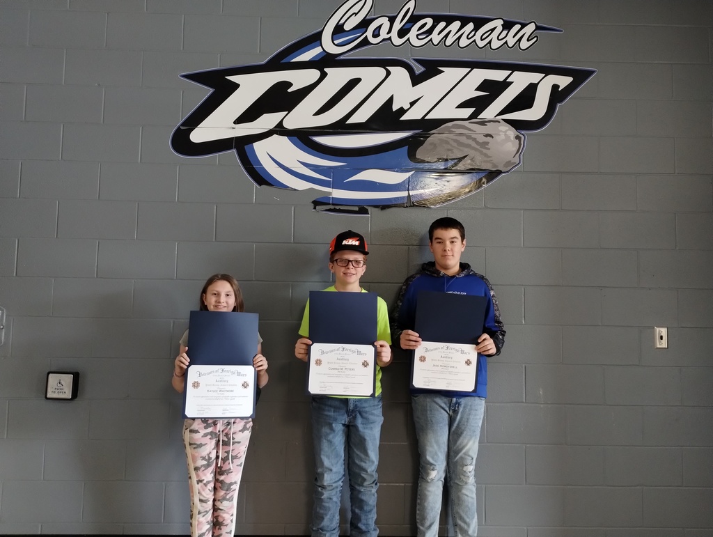 VFW essay winners left to right: Kaylee, Conrad, and Jase
