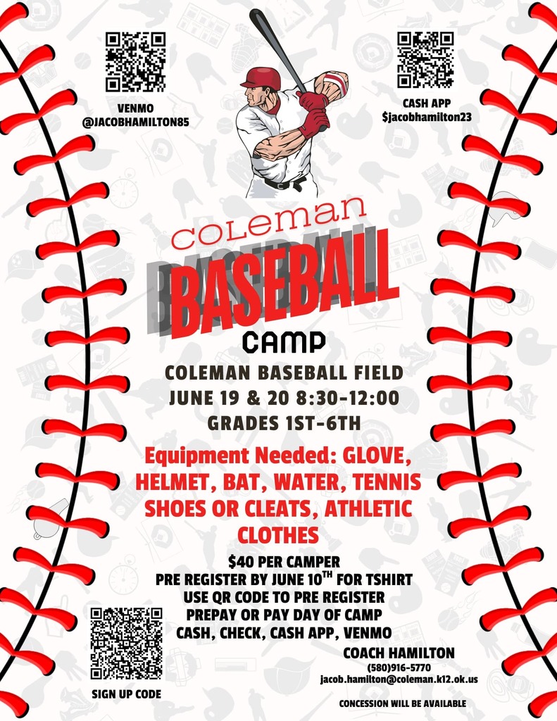Baseball Camp. June 19&20. 8:30-12:00. Grades 1st-6th