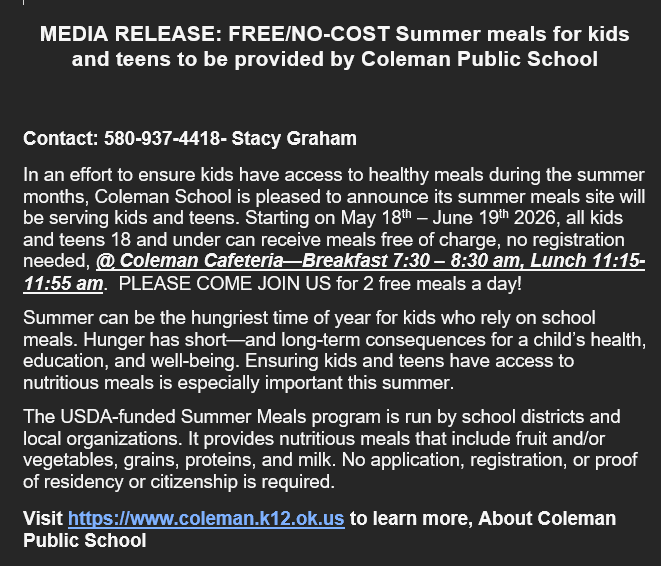 Media Release summer Meals