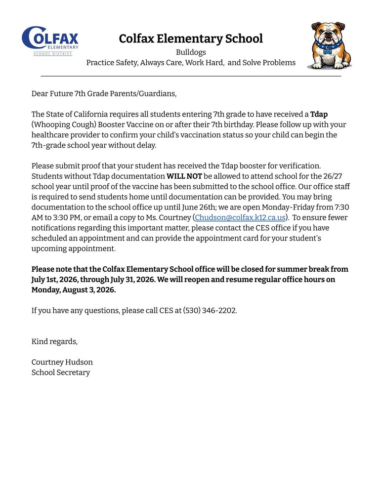 7th Grade Immunization Requirements