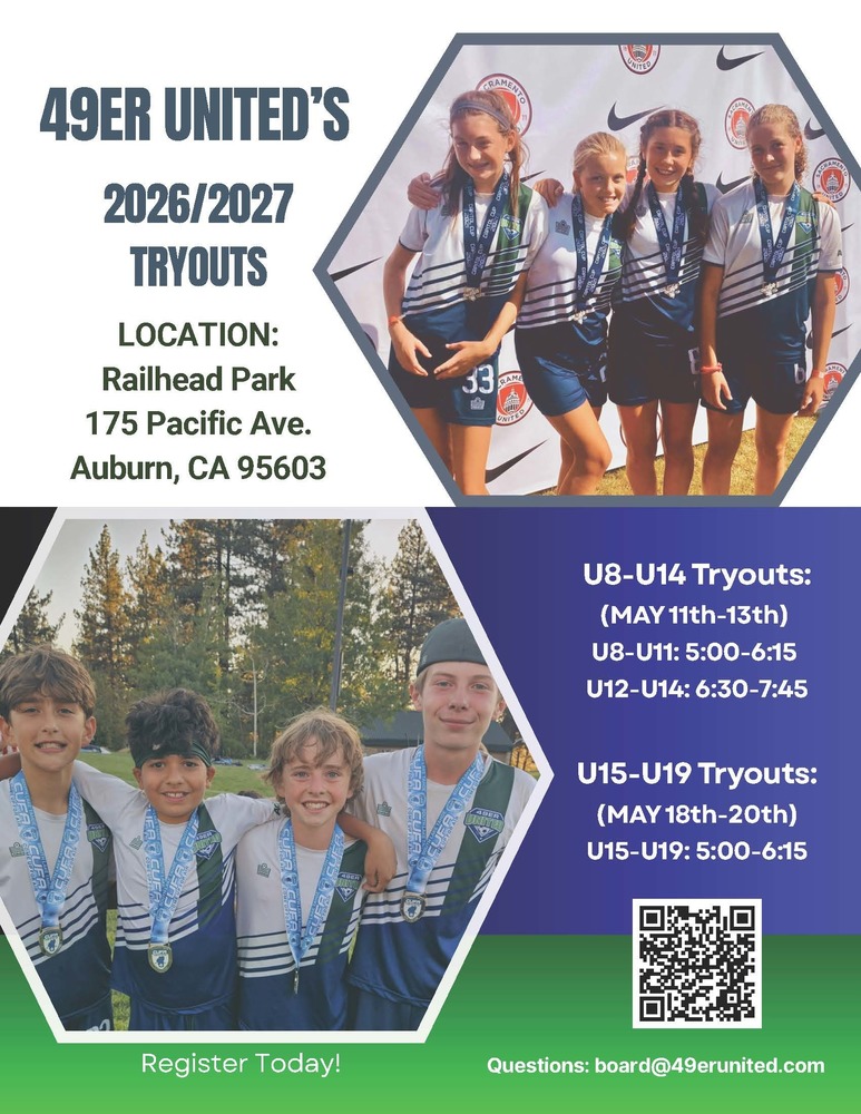 49ER United Soccer Tryouts Flyer