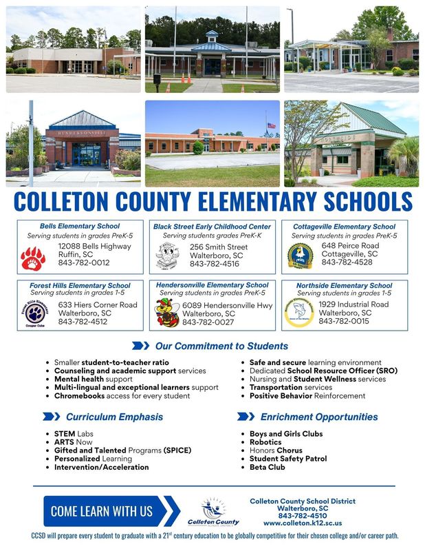 Flyer with informatio about Colleton Elementary Schools 