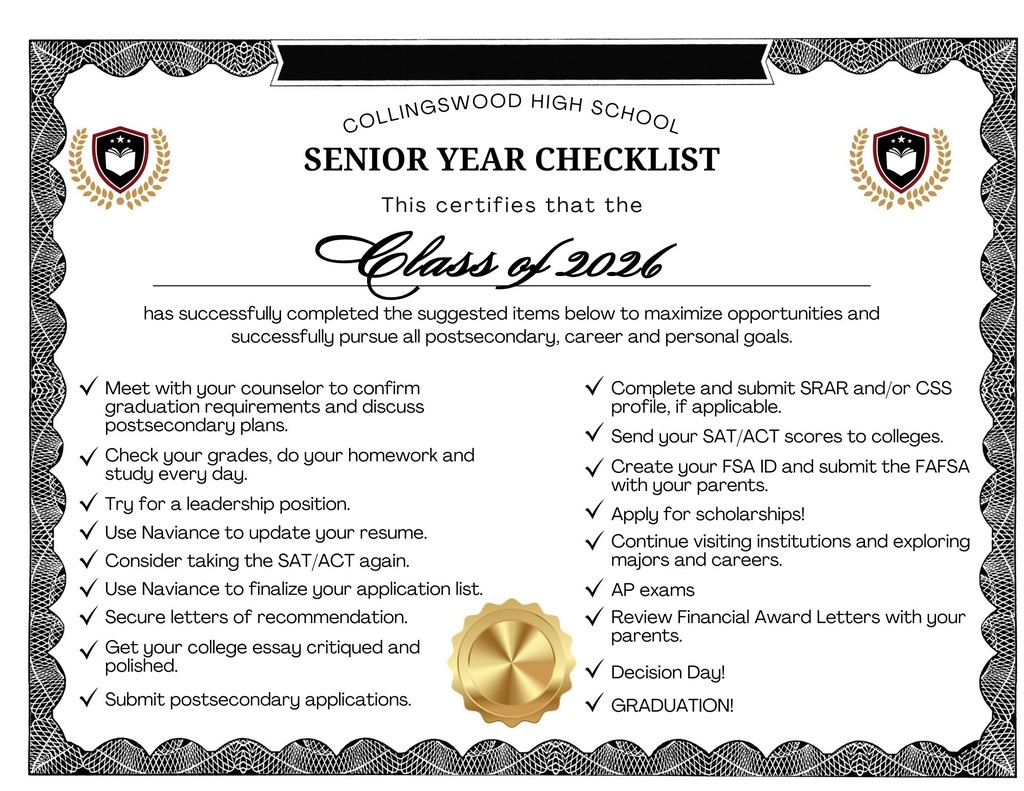 12th grade checklist from the counseling office