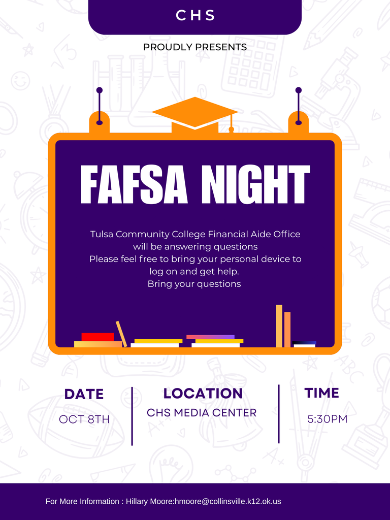 Senior Parents- join us this Wednesday at 5:30 in the CHS Media Center for FAFSA Night!