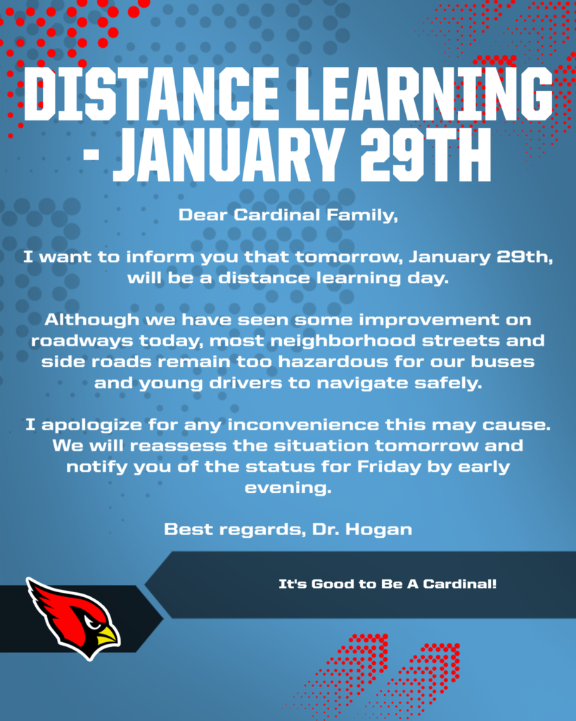 Distance Learning  Day - Thursday, Jan. 29th