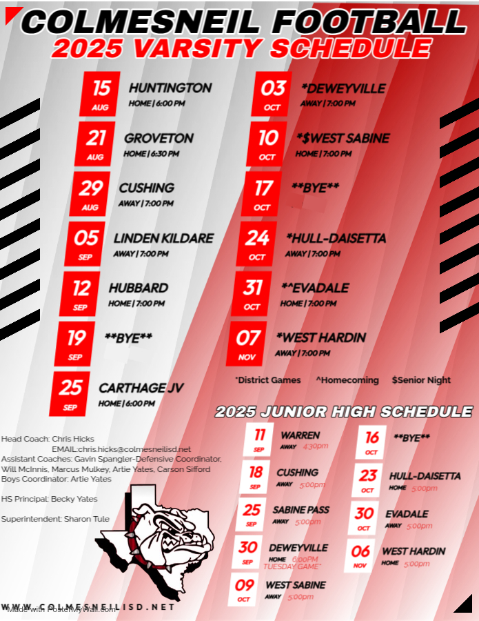 Colmesneil Football Schedule 2025 - Made with PosterMyWall (2)