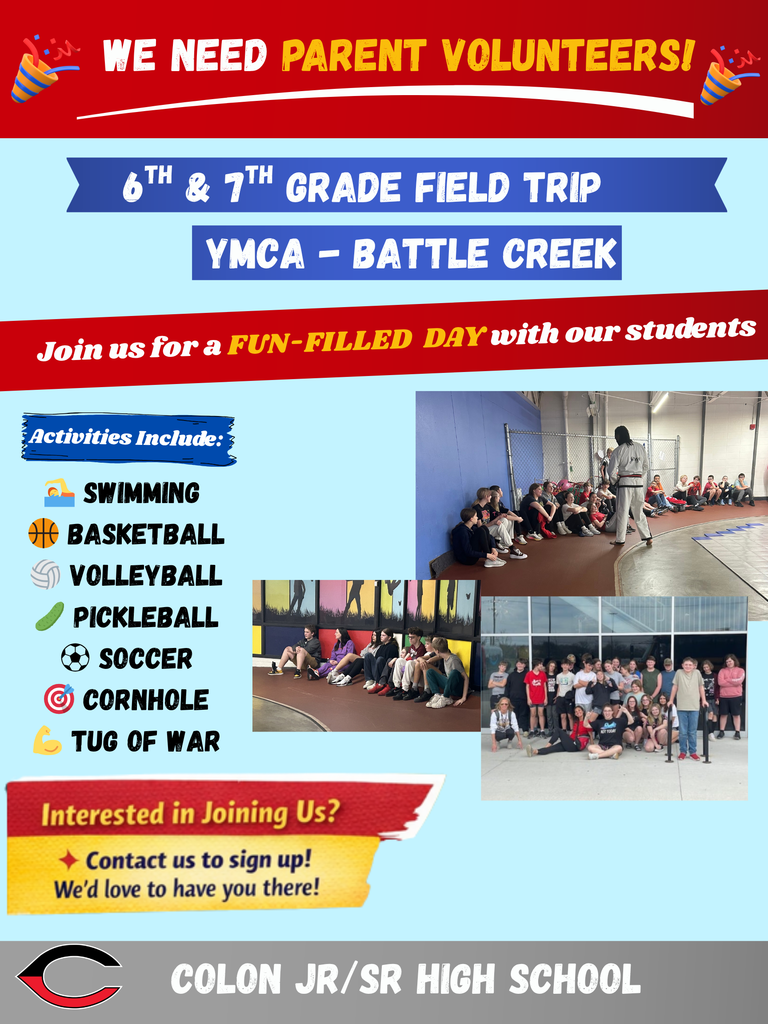 Volunteers needed for the 6th & 7th grade field trip to the YMCA on April 14th