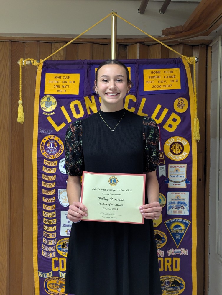 Congrats Bailey Rossman - Lions club Student of the month