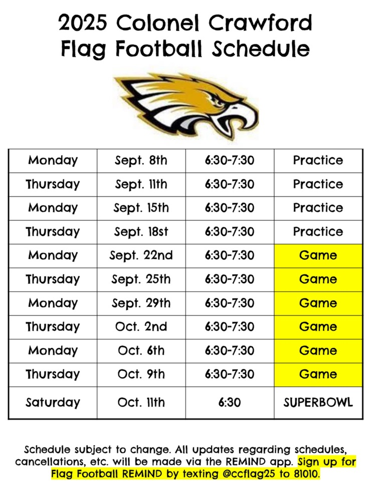 2025 Flag Football Schedule
