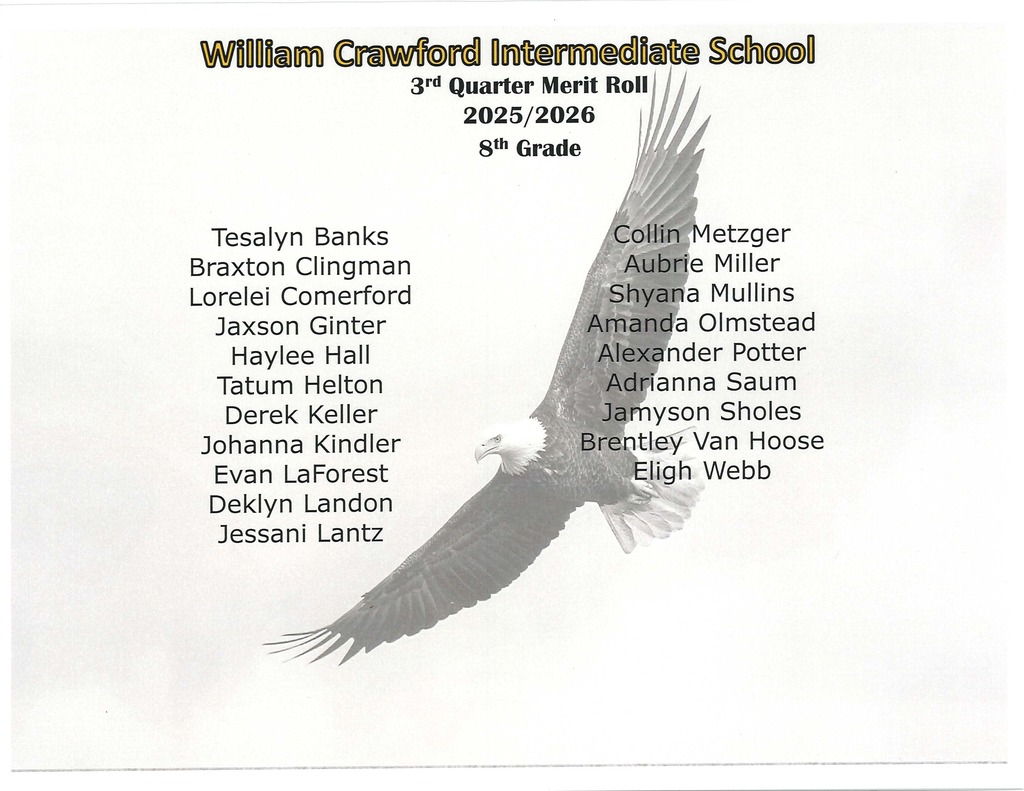WCIS 3rd Quarter Merit Roll 8th Grade