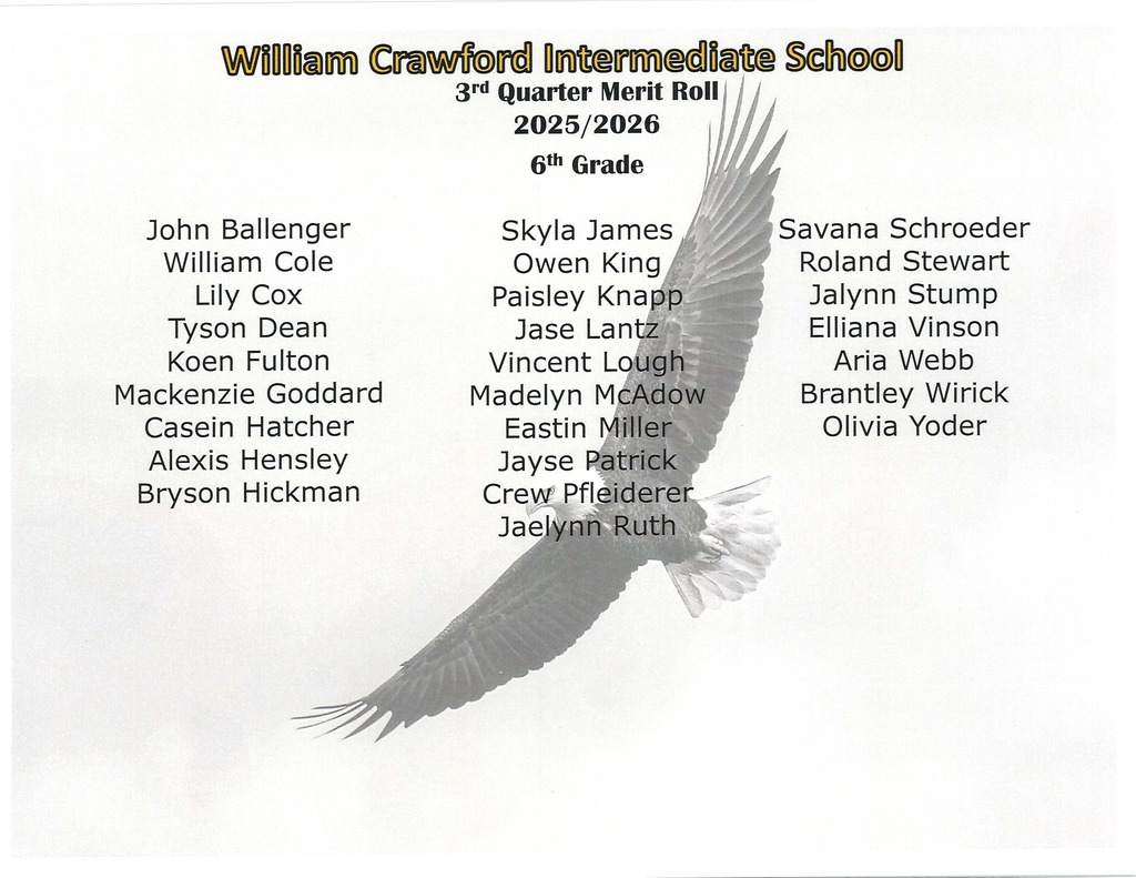 WCIS 3rd Quarter Merit Roll 6th Grade