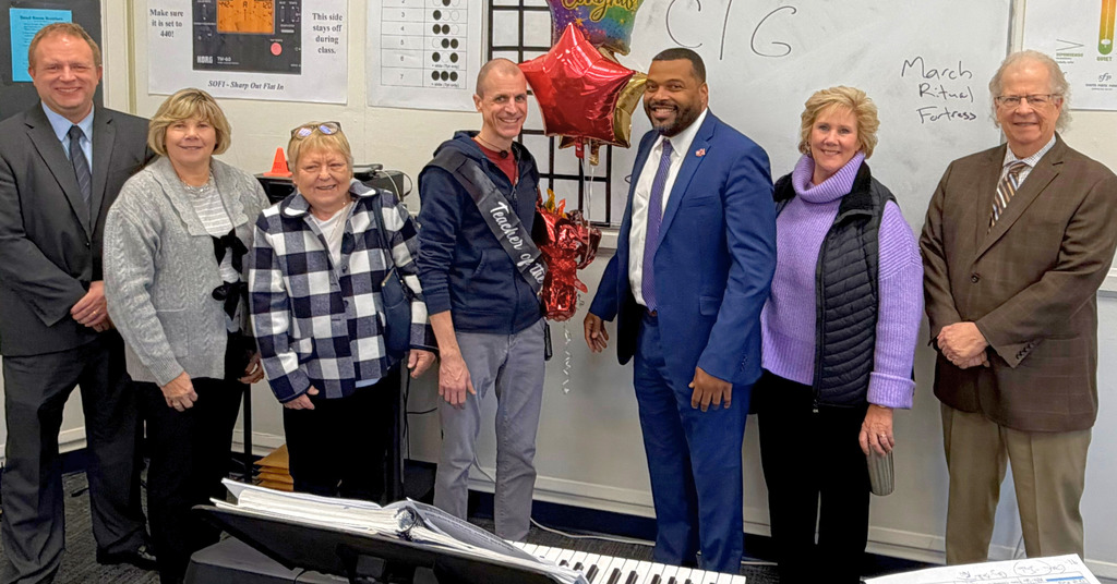 Teacher of the Year with Board and Superintendent