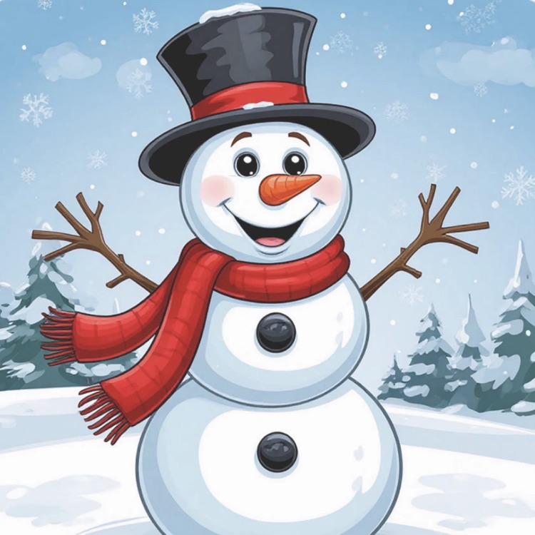 picture of snowman with a black hat and red scarf 
