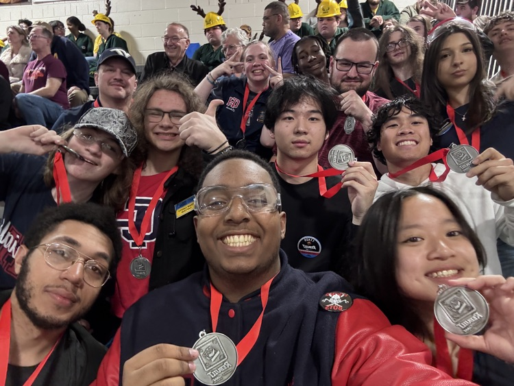 robotics team picture with 2nd place medals