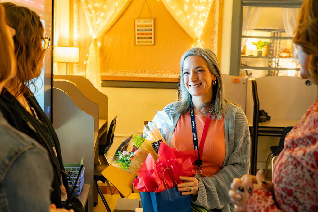 Adrienne Wilson, Middle School winner with flowers