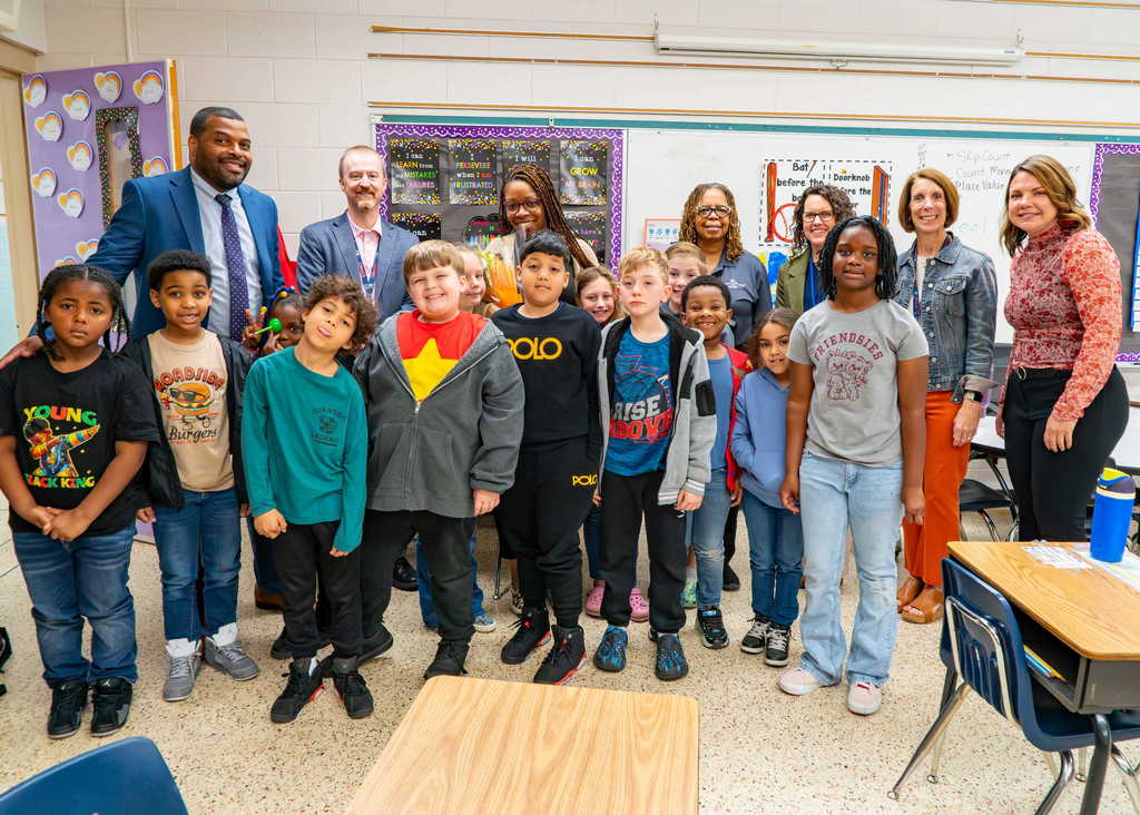 Tiffany Rogers, Lakeview Winner, with students and district leaders