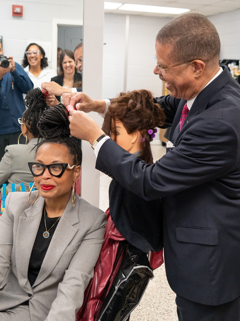 State Leaders Having Fun in Cosmetology Lab