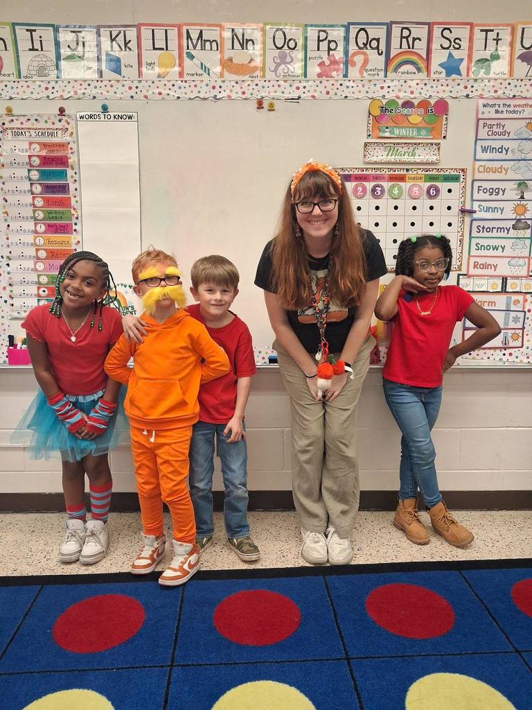 Students with their Teacher for Dr. Seuss Day
