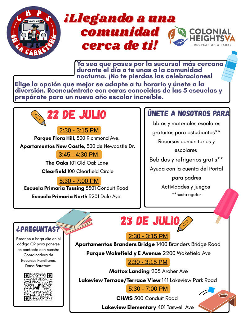 Flyer for CHPS On The Road with Event Details - Spanish