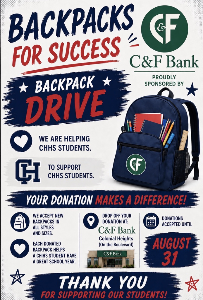 flyer for backpack donation partnering with C&F bank